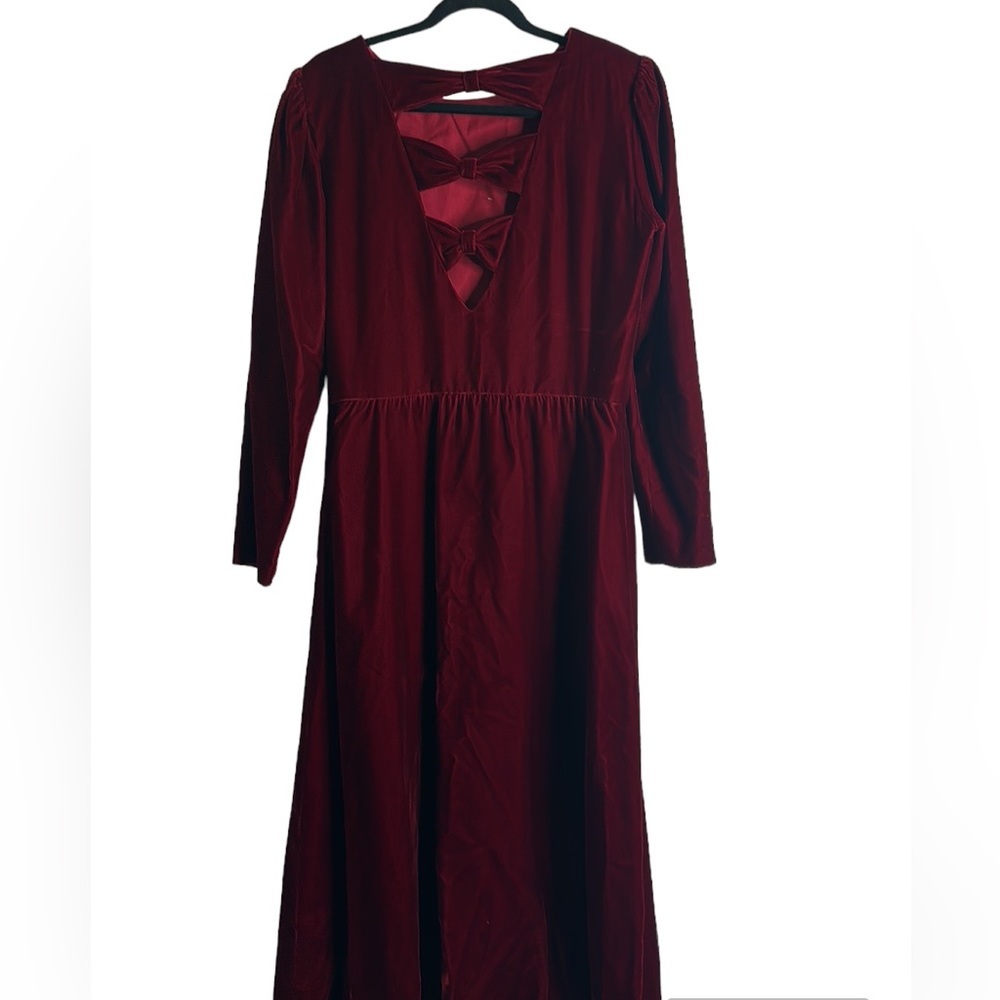 Vantage burgundy velvet midi dress size medium Y2K  goth bow cutout holiday